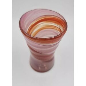 Vintage Handcrafted Swirl Red Pink Glass Vase Drinking Glass Small Boho Artisan